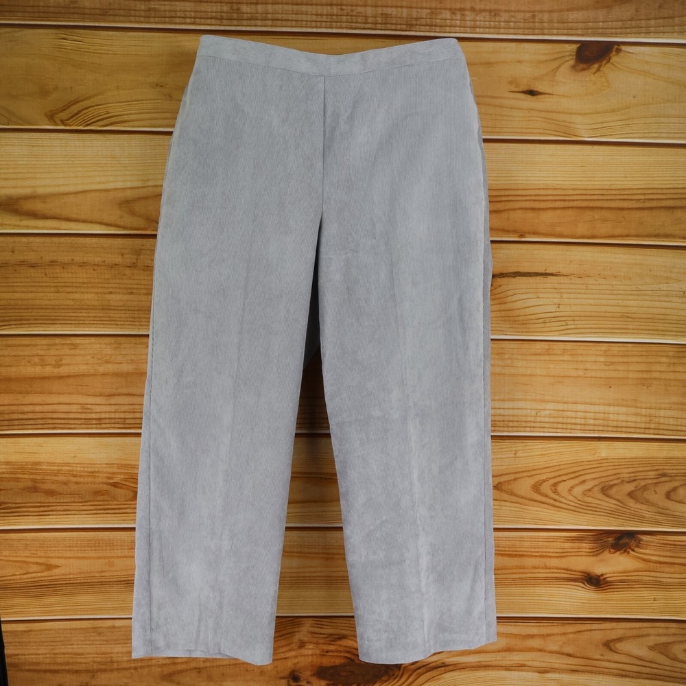 Alfred Dunner Corduory Pants Womens 18 Gray Stretch Waist Classic Fit NWT $48